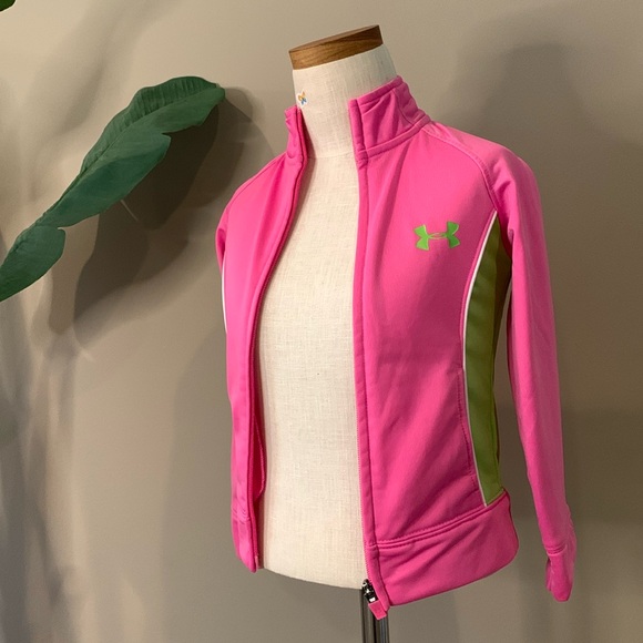 Under Armor Baby Girls Pink And Green Track Jacket, Size 4 - Picture 4 of 15